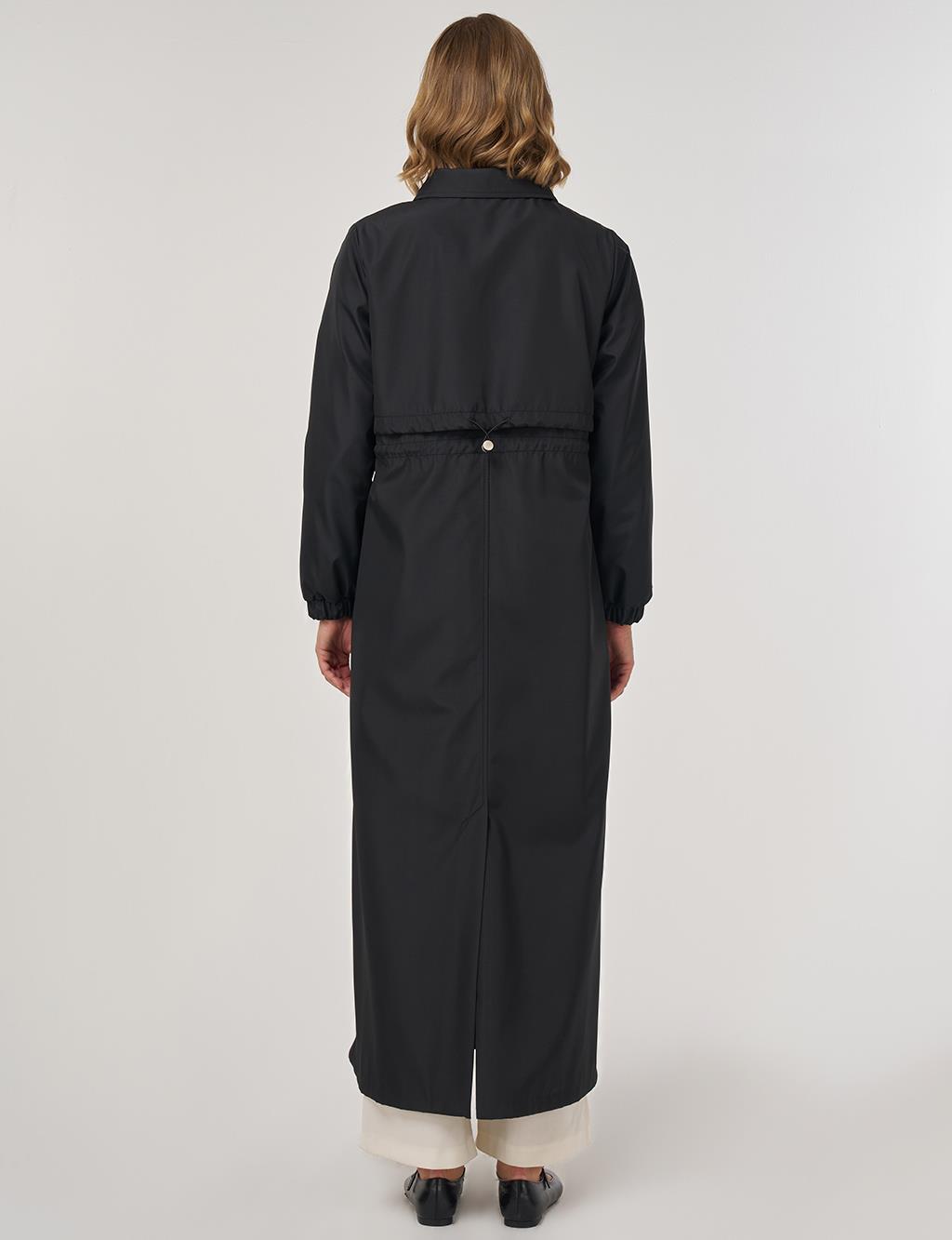 Drawstring Waist Overcoat Black