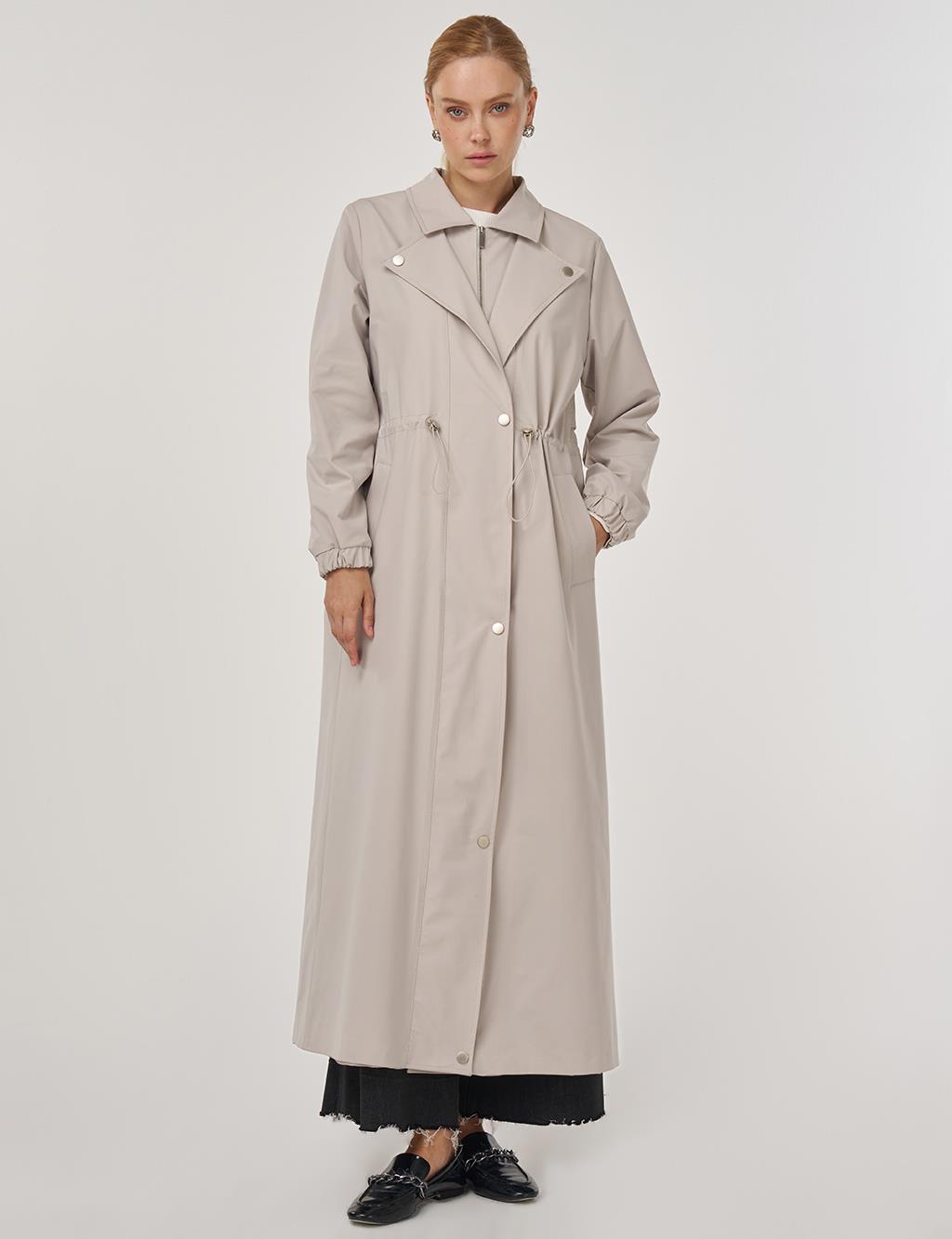Drawstring Waist Overcoat Stone