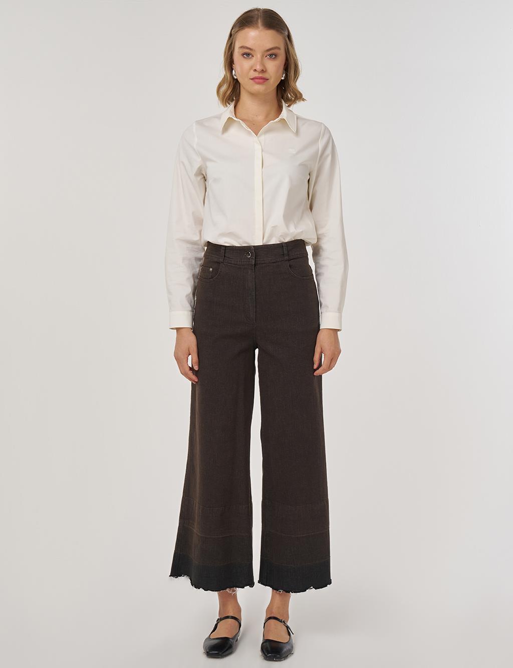 Cep Detaylı Marine Fit Denim Pantolon Koyu Kahve 