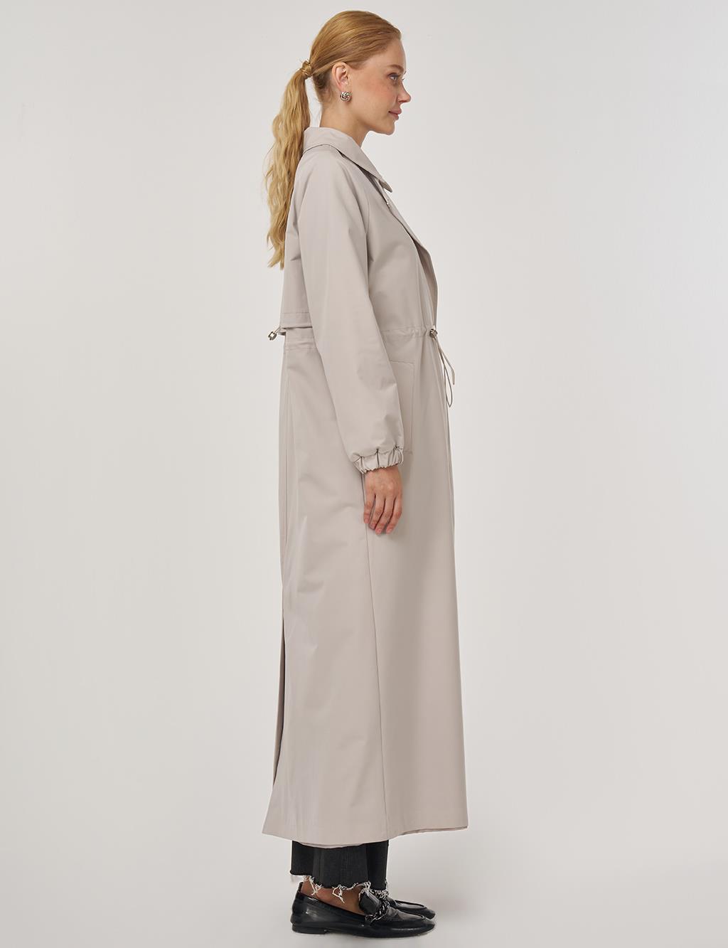 Drawstring Waist Overcoat Stone