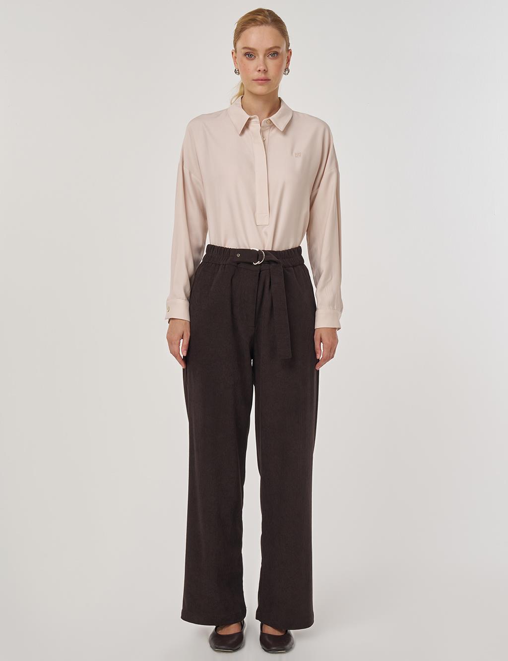 Velvet Pants with Metal Accessories Dark Brown