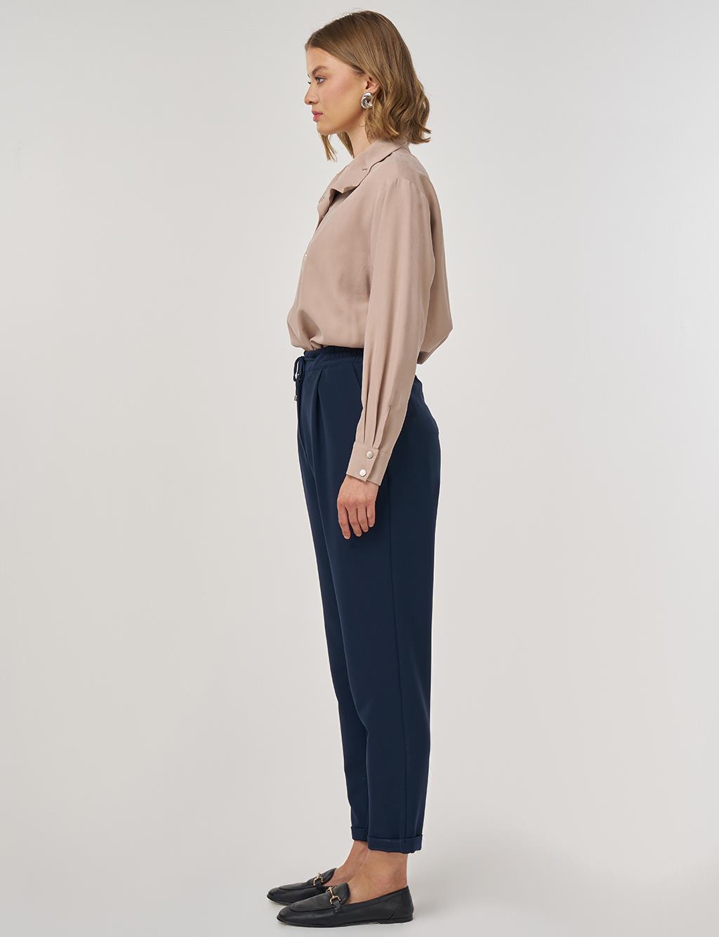 Duble Paça Pileli Pantolon Koyu Lacivert