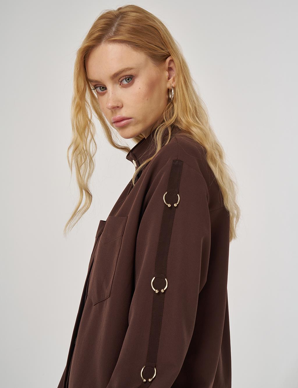 Metal Accessory Detail Tunic Dark Brown