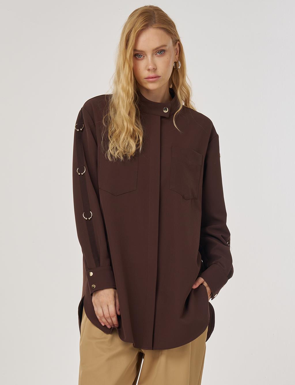 Metal Accessory Detail Tunic Dark Brown