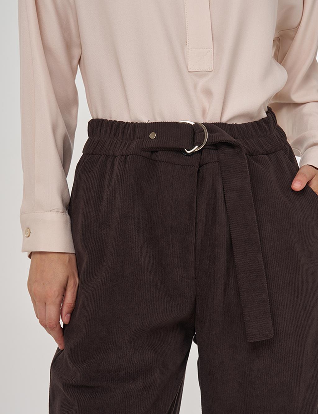 Velvet Pants with Metal Accessories Dark Brown