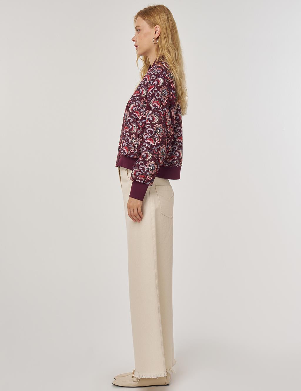 Patterned College Collar Jacket: Dark Burgundy