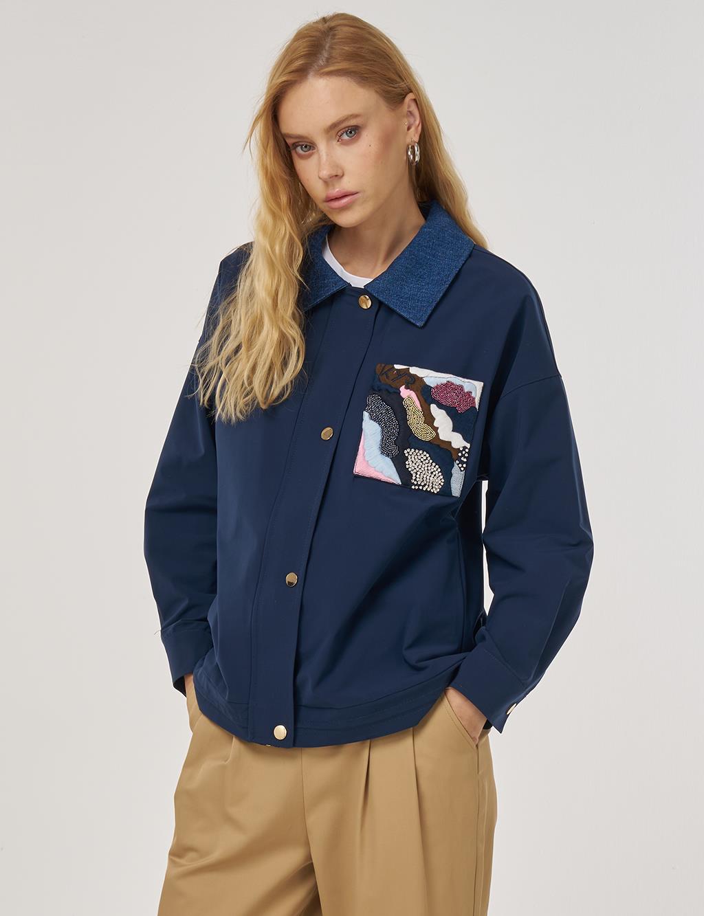 Embroidered Short Jacket – Dark Navy 