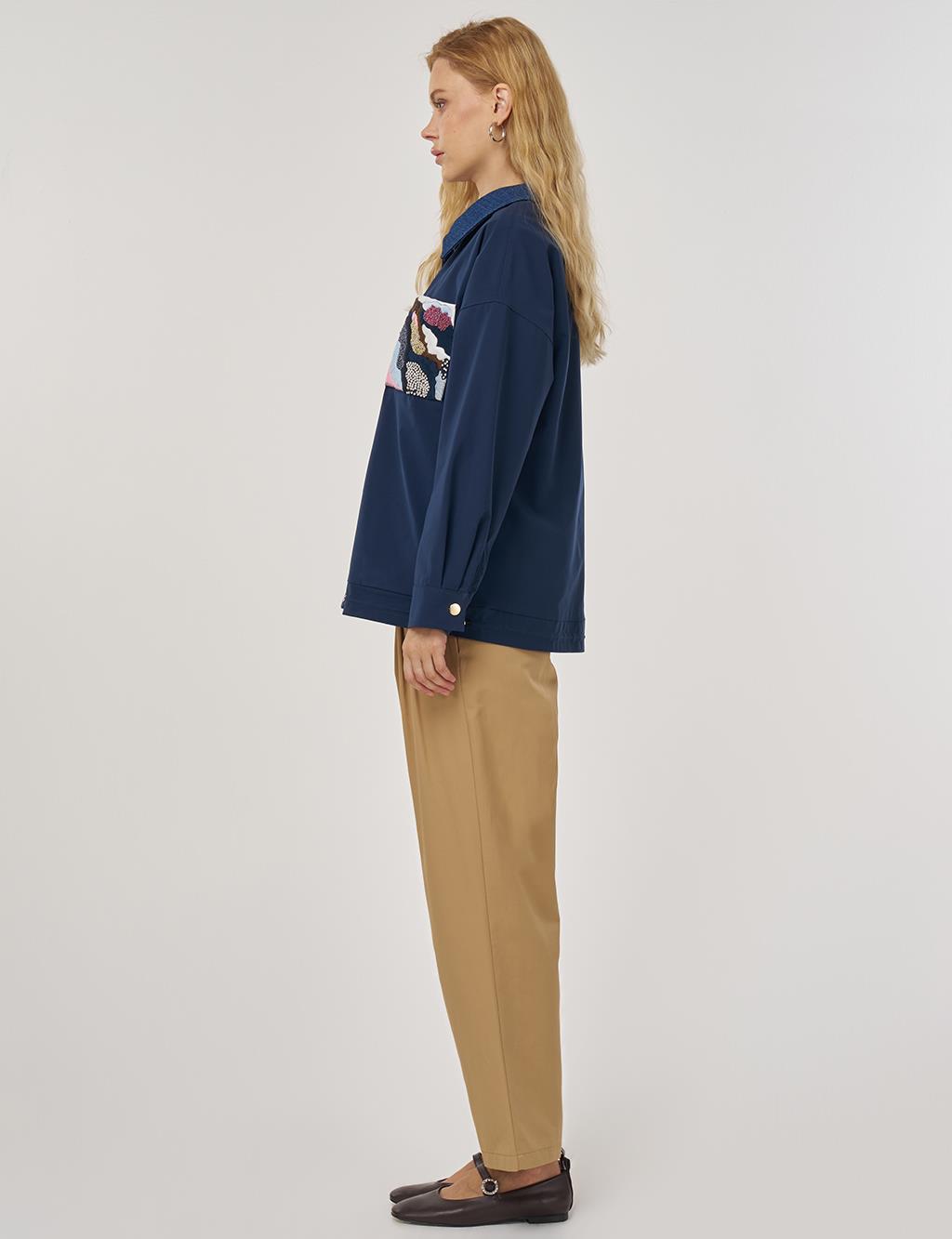 Embroidered Short Jacket – Dark Navy 
