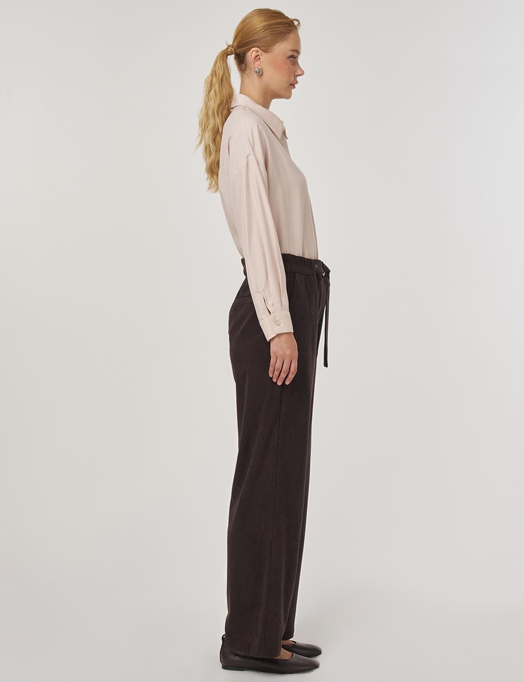 Velvet Pants with Metal Accessories Dark Brown