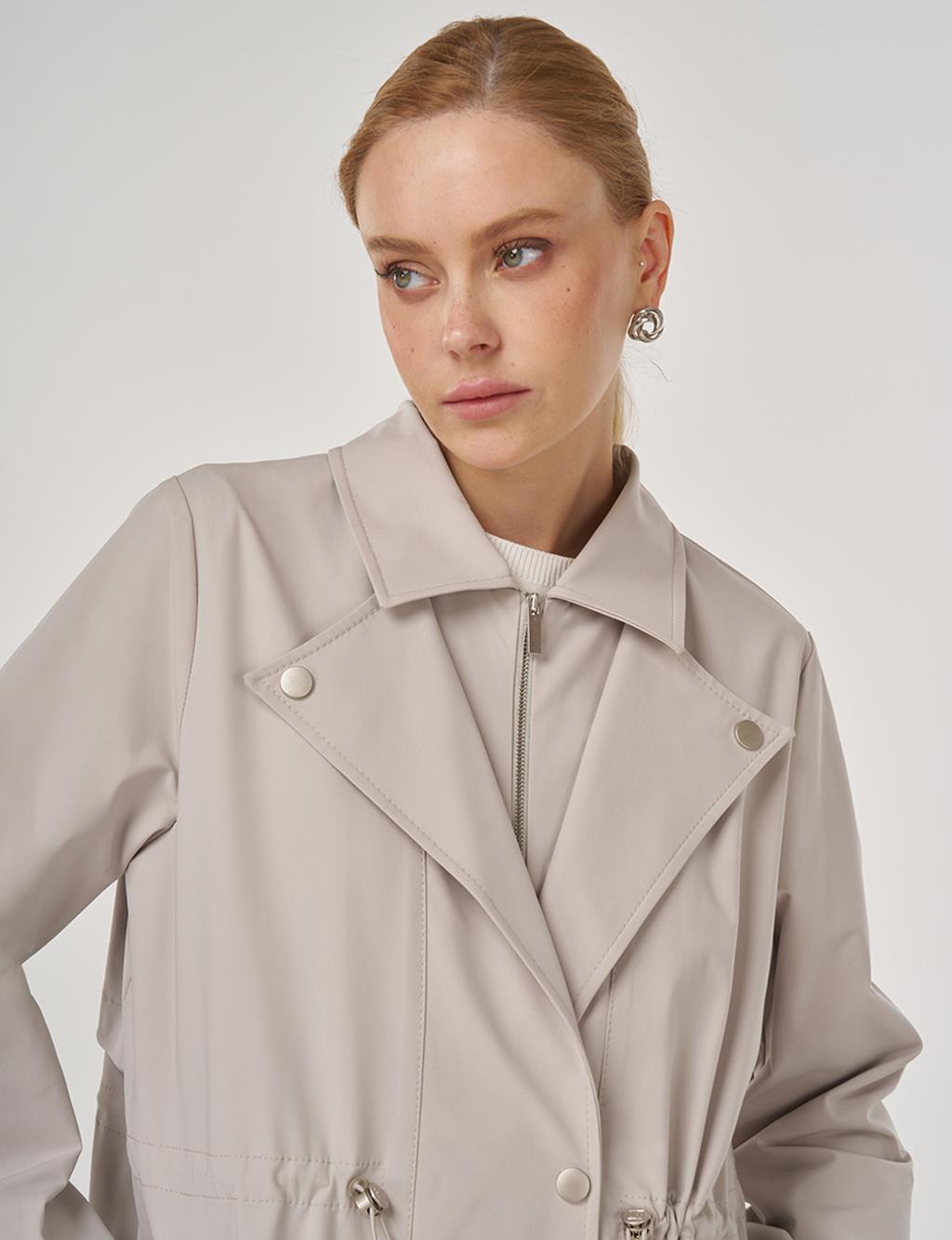 Drawstring Waist Overcoat Stone