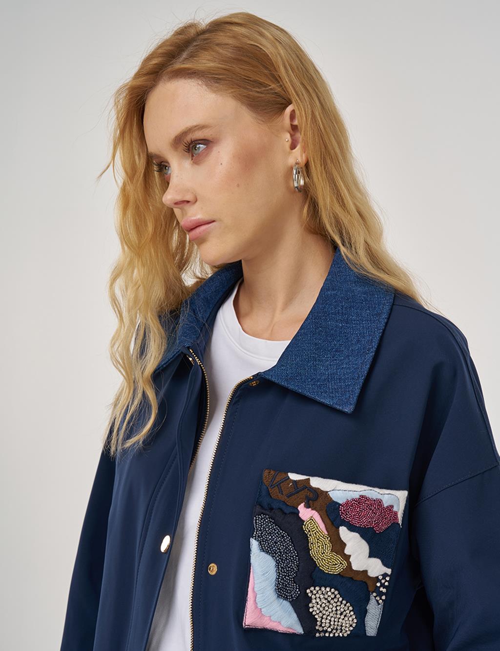 Embroidered Short Jacket – Dark Navy 