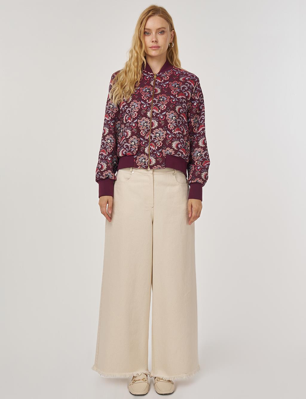 Patterned College Collar Jacket: Dark Burgundy