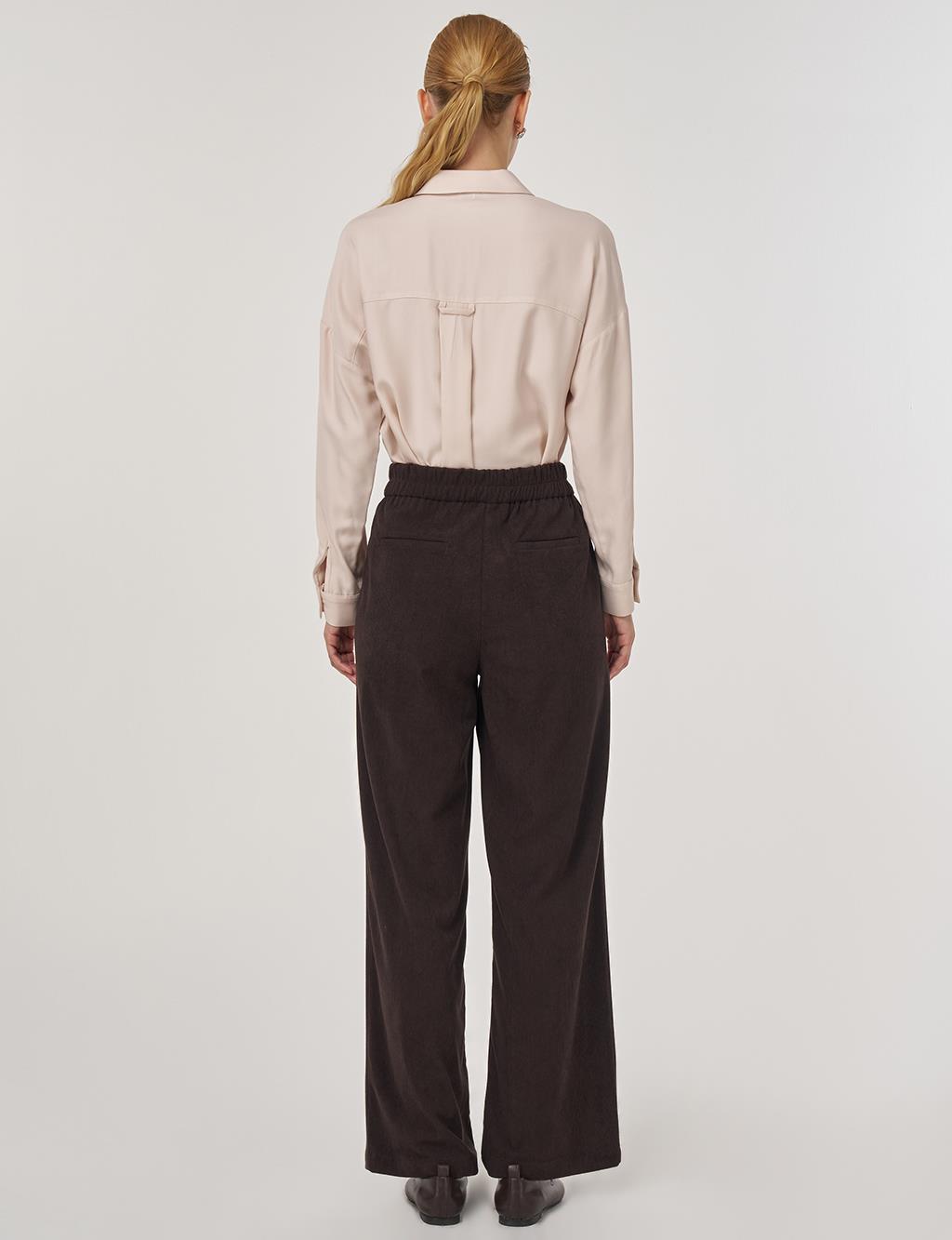 Velvet Pants with Metal Accessories Dark Brown