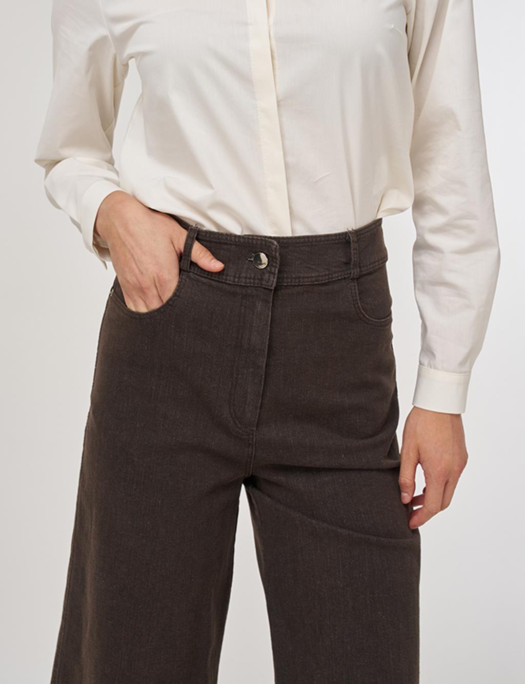 Cep Detaylı Marine Fit Denim Pantolon Koyu Kahve 