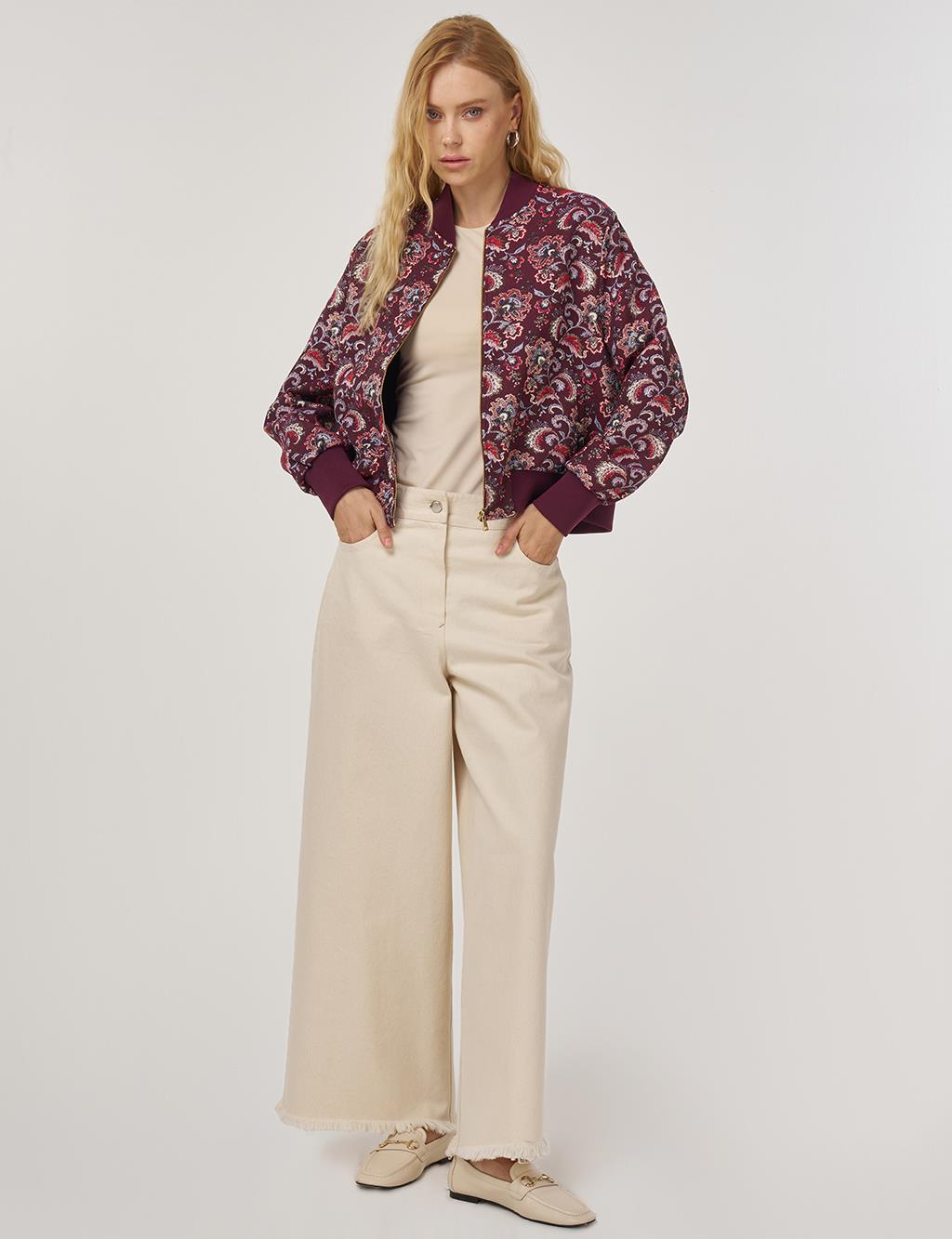 Patterned College Collar Jacket: Dark Burgundy