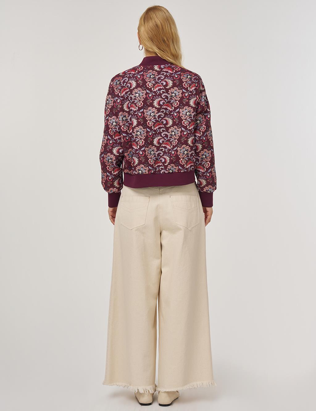 Patterned College Collar Jacket: Dark Burgundy