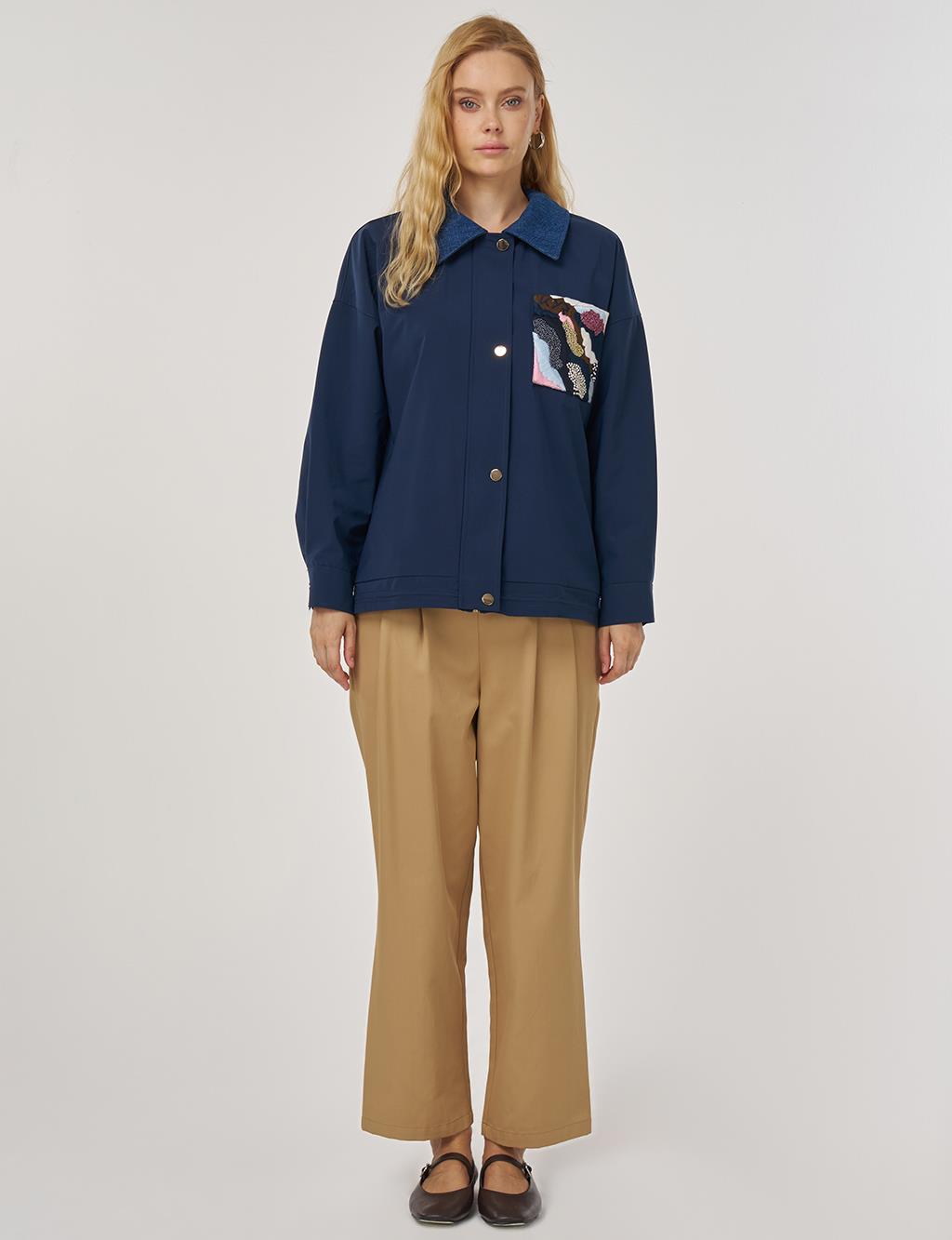 Embroidered Short Jacket – Dark Navy 