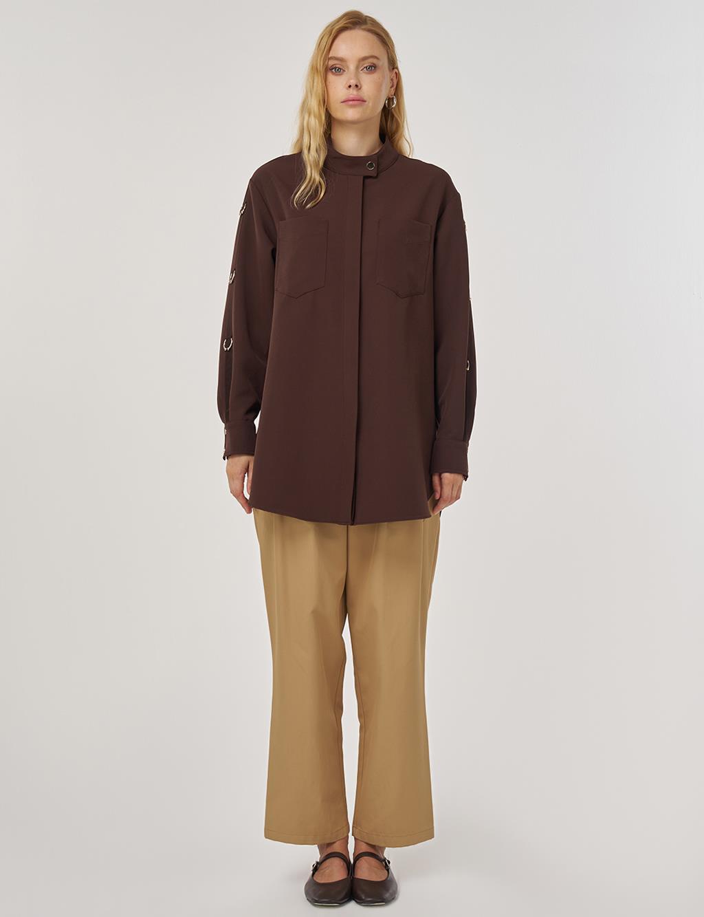 Metal Accessory Detail Tunic Dark Brown