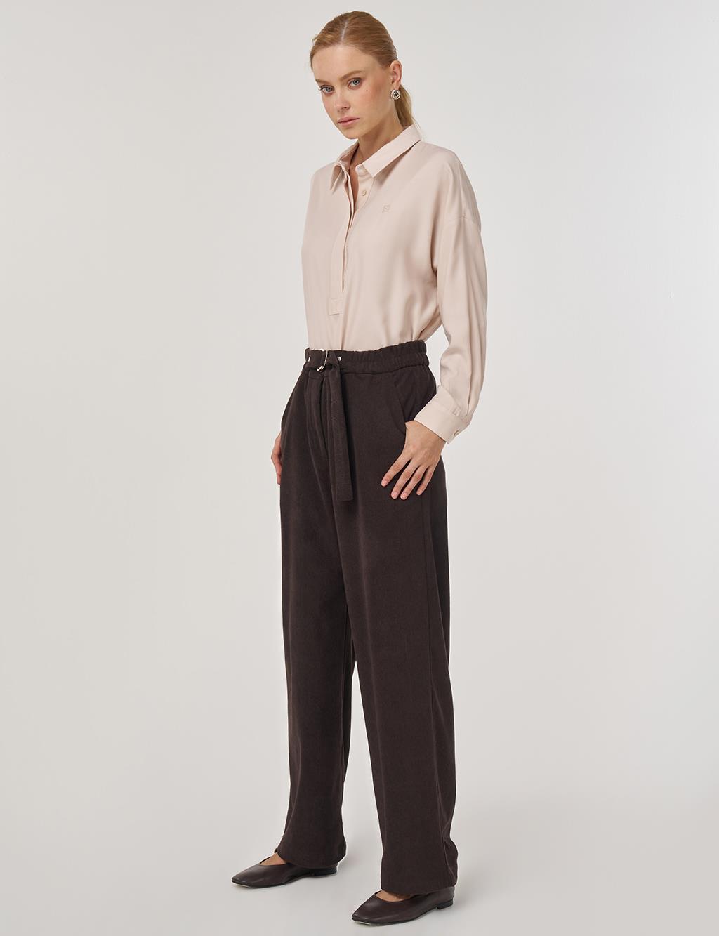 Velvet Pants with Metal Accessories Dark Brown