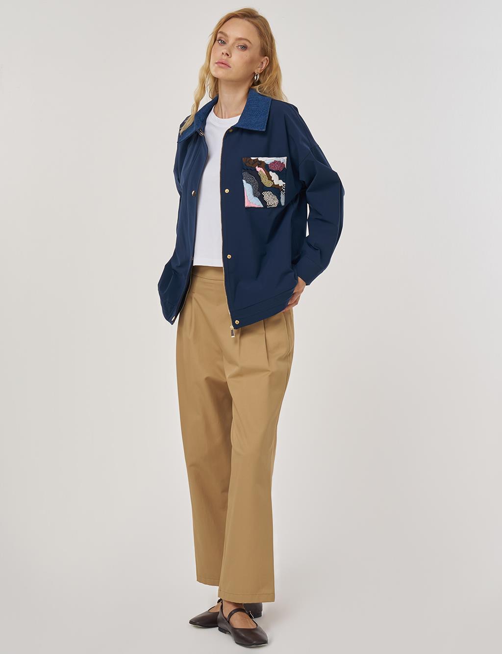 Embroidered Short Jacket – Dark Navy 
