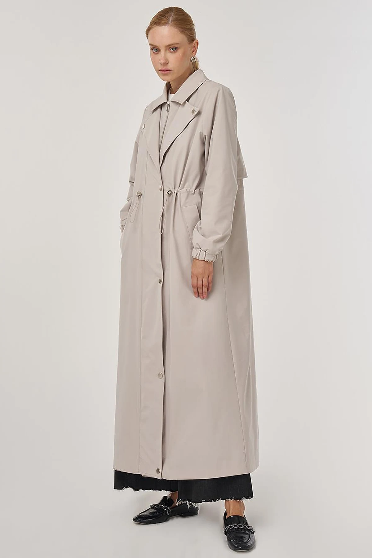 Drawstring Waist Overcoat Stone