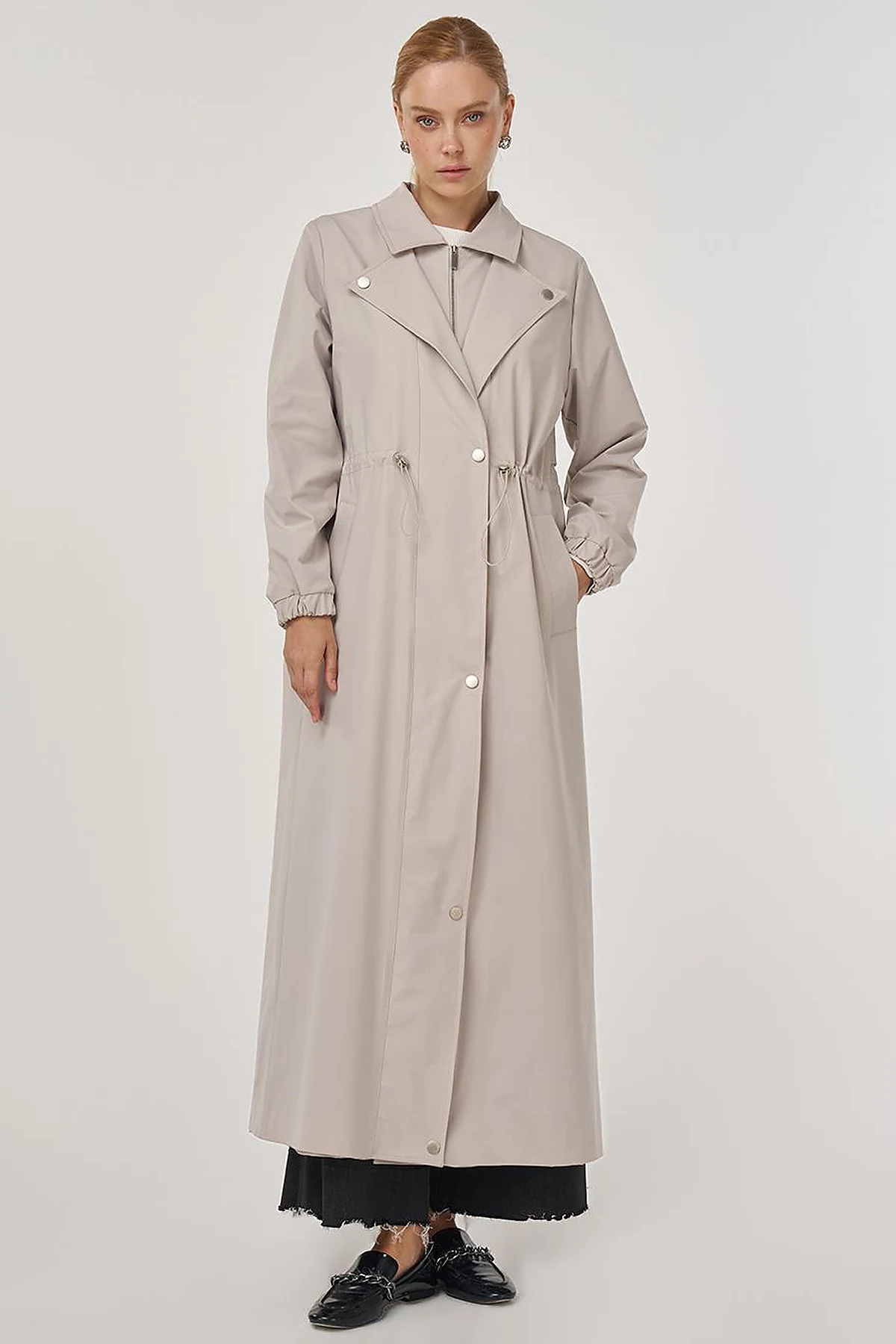 Drawstring Waist Overcoat Stone