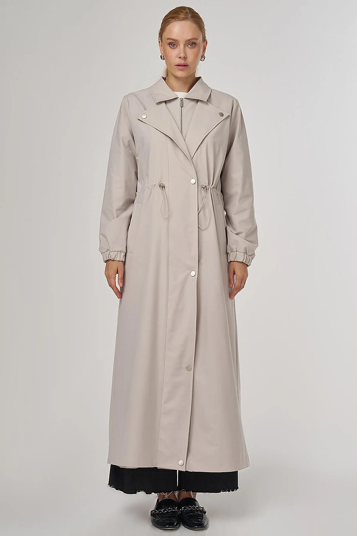 Drawstring Waist Overcoat Stone