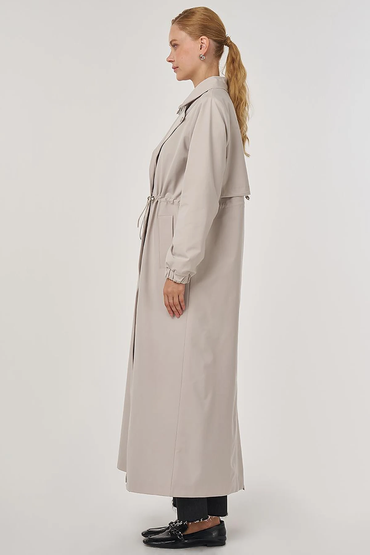 Drawstring Waist Overcoat Stone