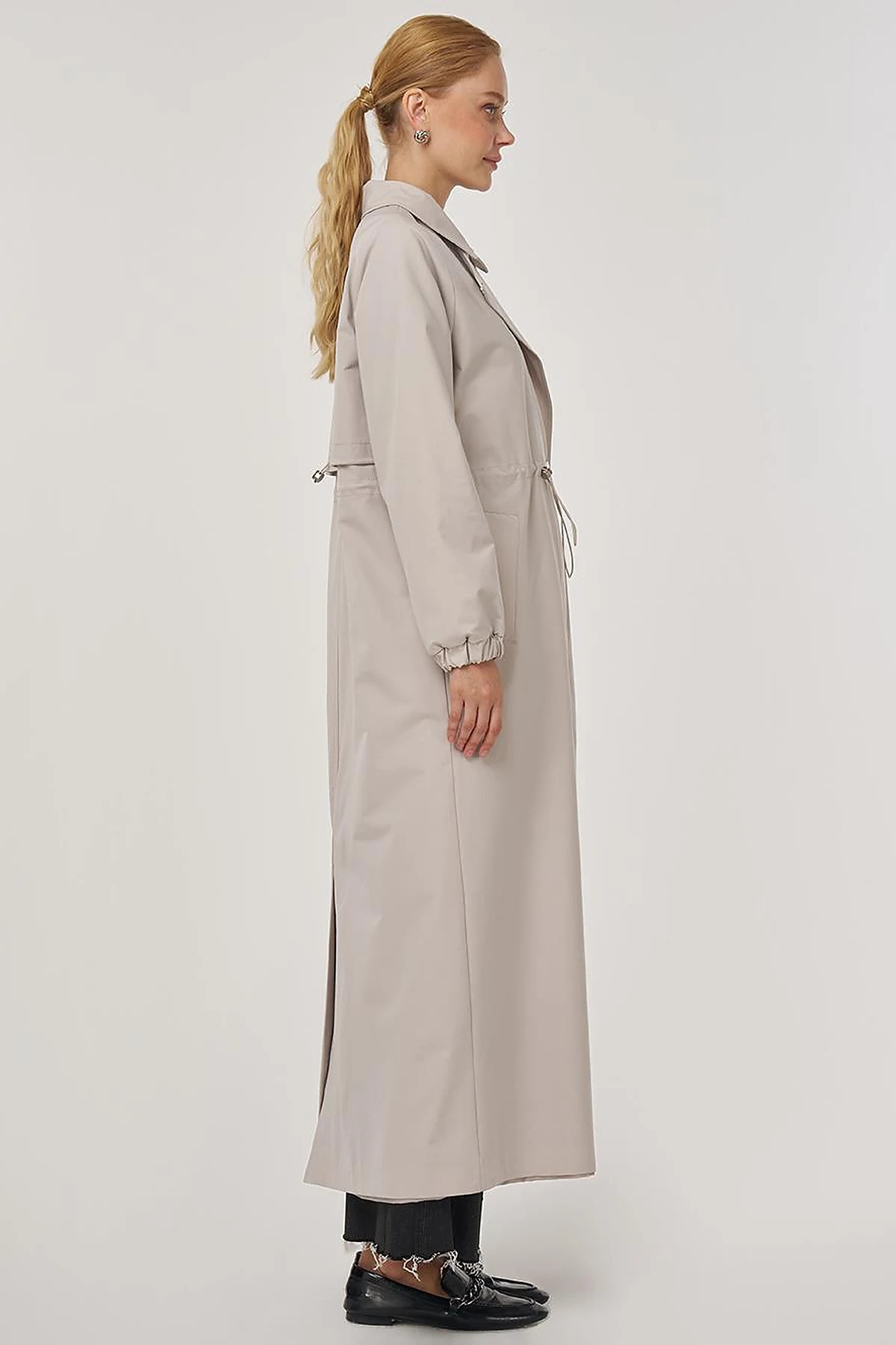 Drawstring Waist Overcoat Stone