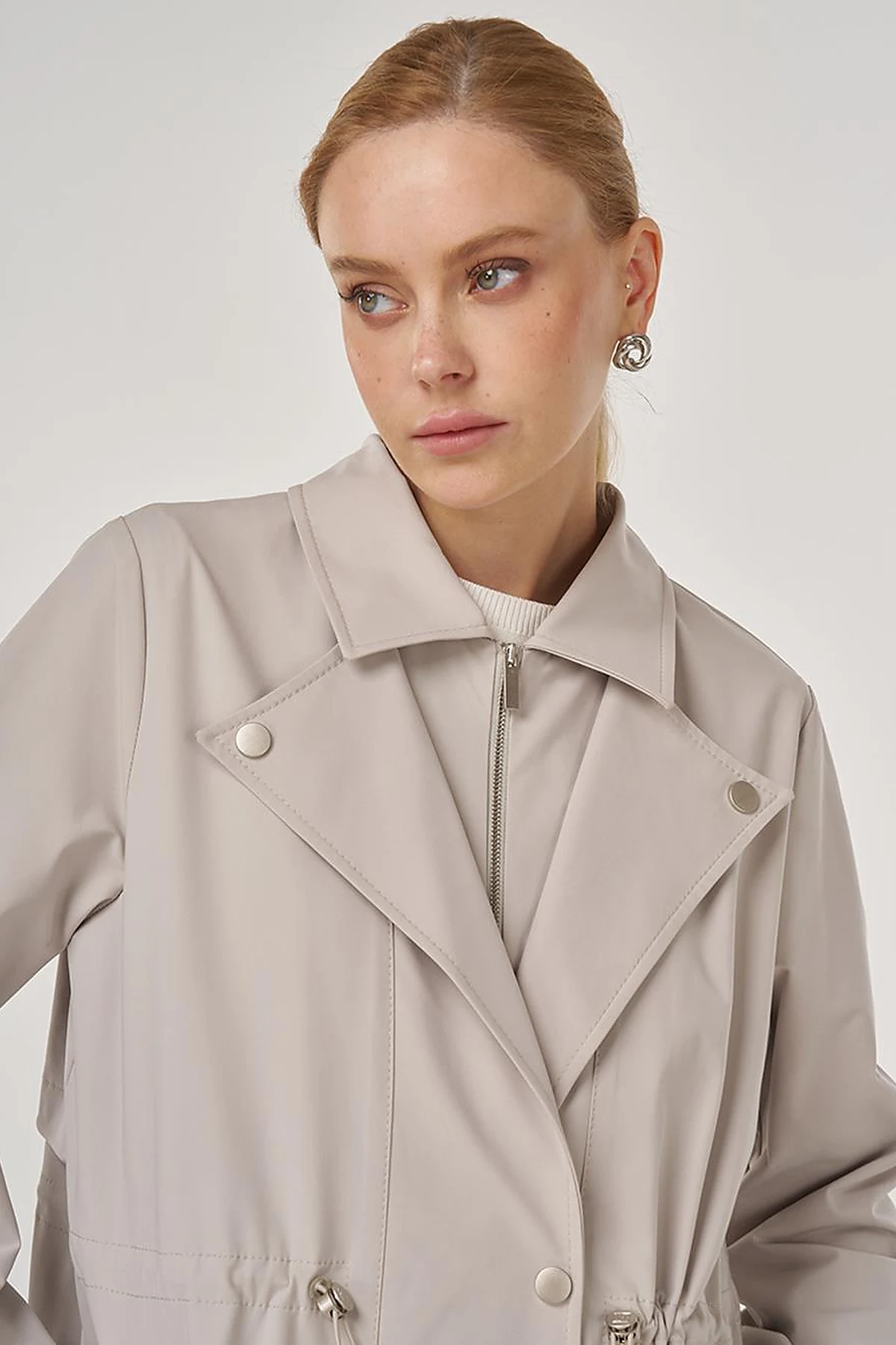 Drawstring Waist Overcoat Stone