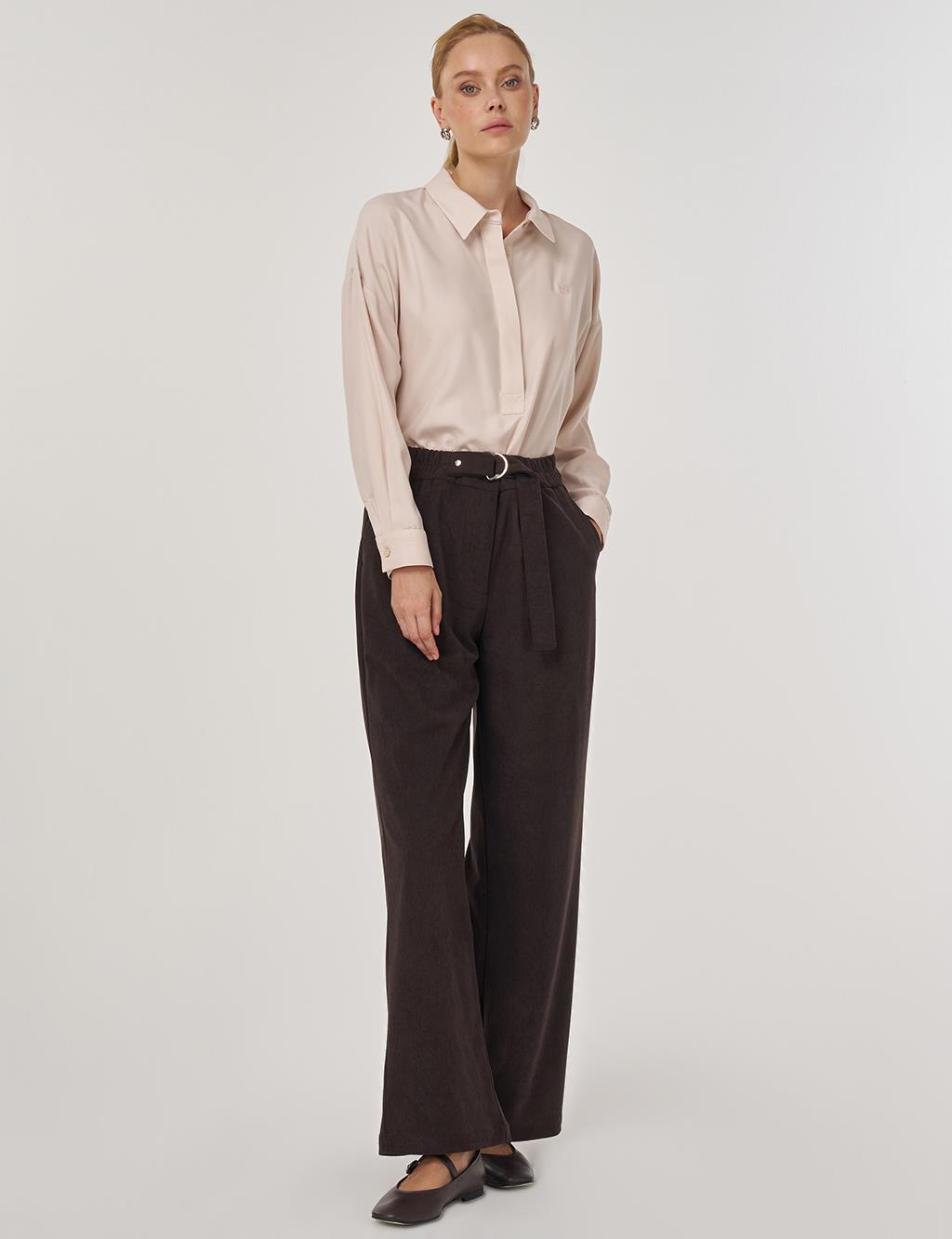 Velvet Pants with Metal Accessories Dark Brown