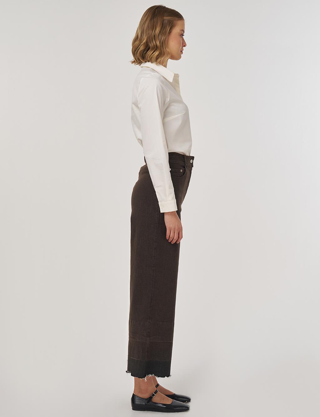 Cep Detaylı Marine Fit Denim Pantolon Koyu Kahve 