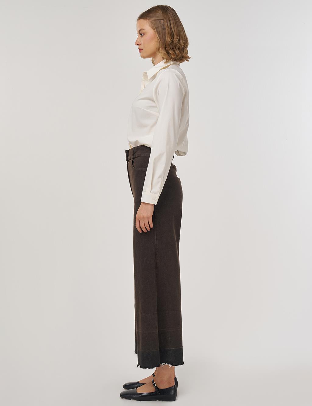 Cep Detaylı Marine Fit Denim Pantolon Koyu Kahve 