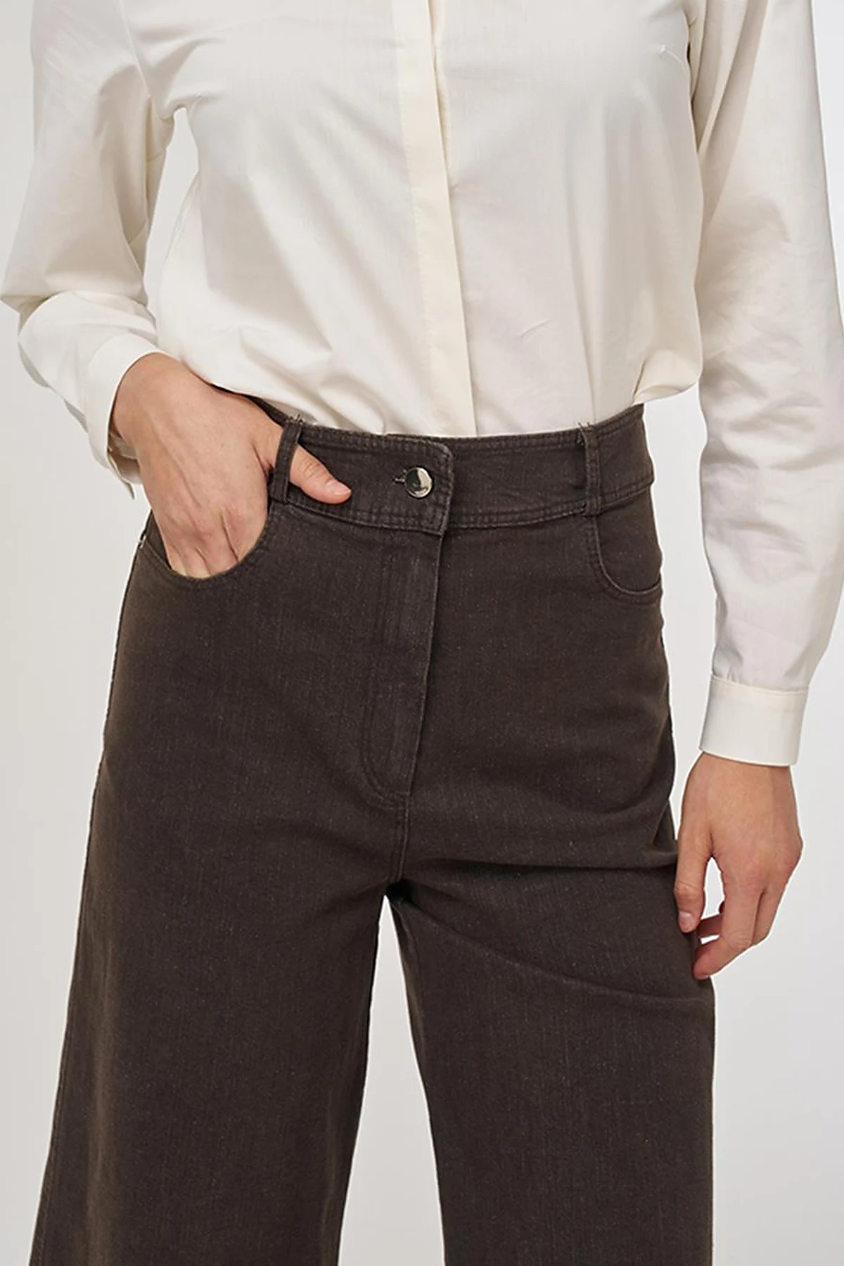 Cep Detaylı Marine Fit Denim Pantolon Koyu Kahve 