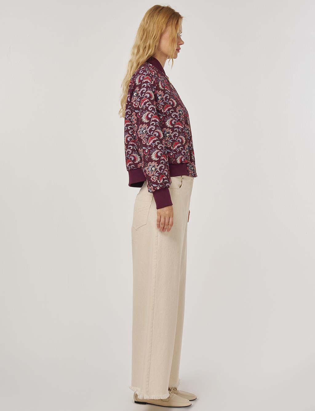 Patterned College Collar Jacket: Dark Burgundy