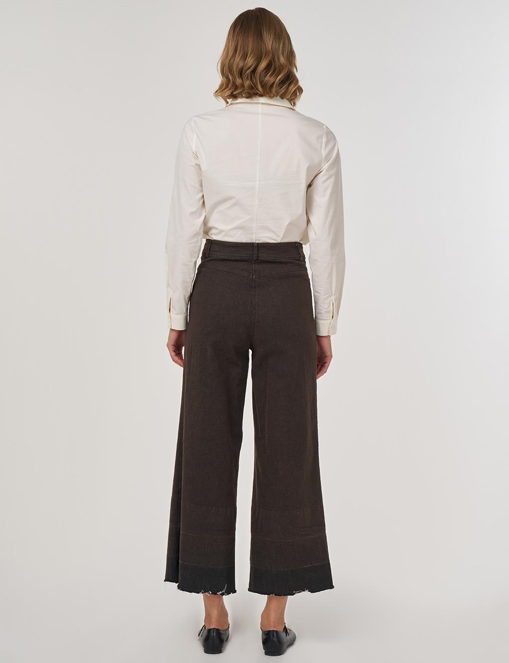 Cep Detaylı Marine Fit Denim Pantolon Koyu Kahve 