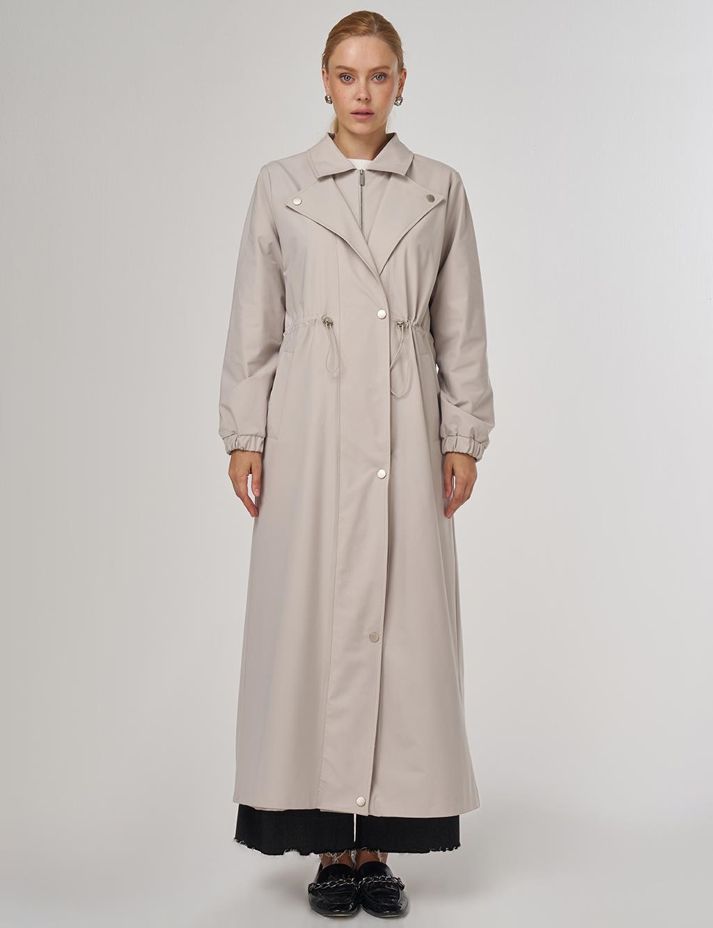 Drawstring Waist Overcoat Stone