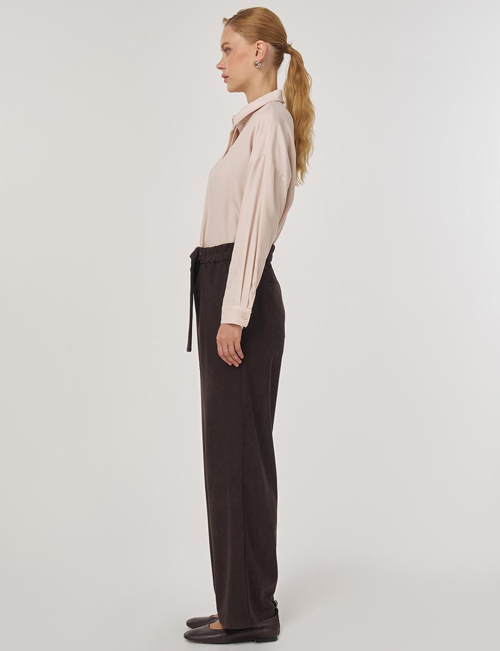 Velvet Pants with Metal Accessories Dark Brown