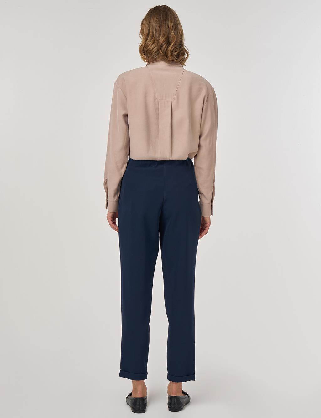 Duble Paça Pileli Pantolon Koyu Lacivert