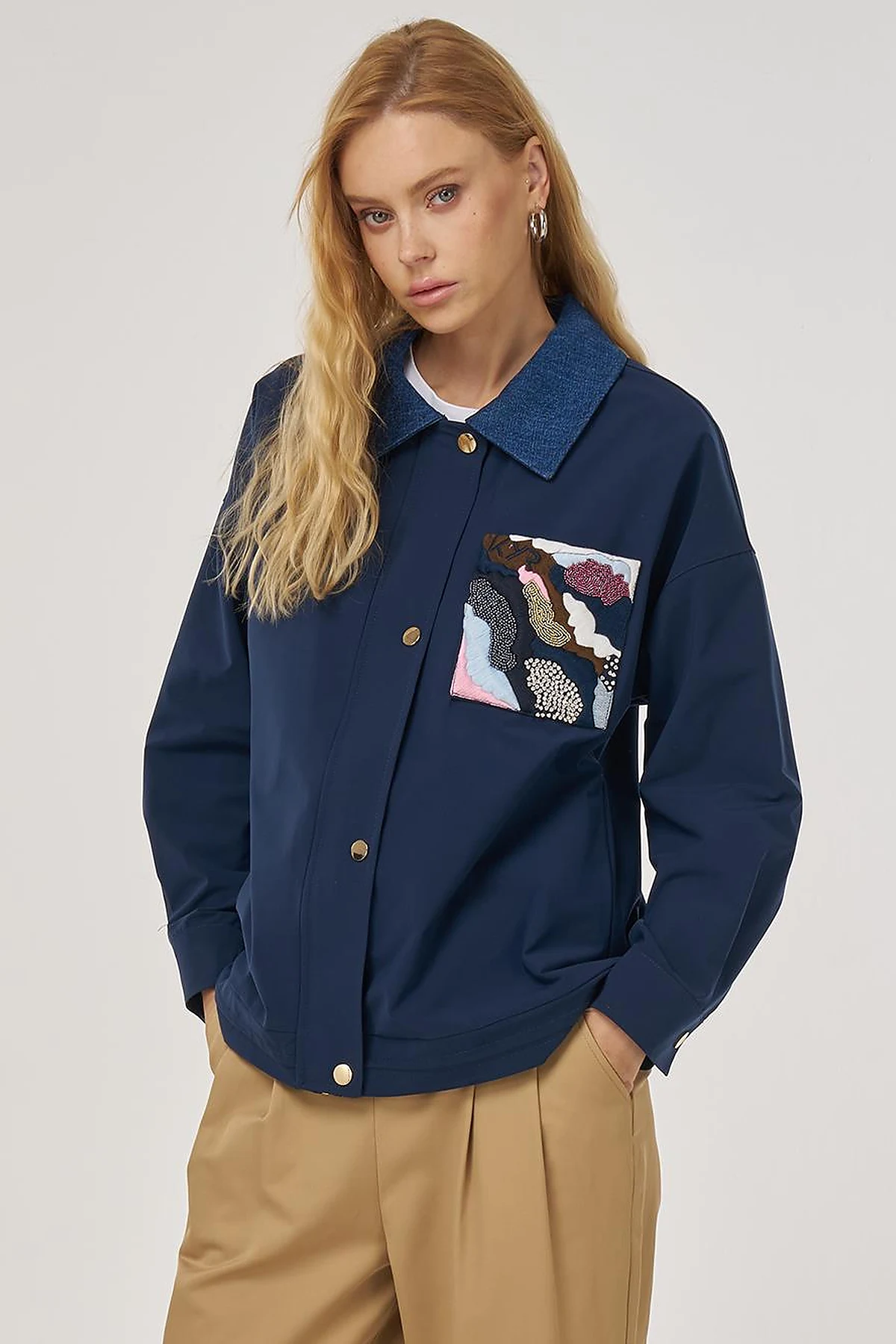 Embroidered Short Jacket – Dark Navy 