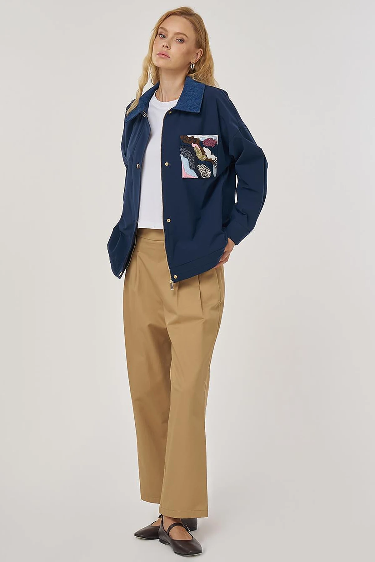Embroidered Short Jacket – Dark Navy 