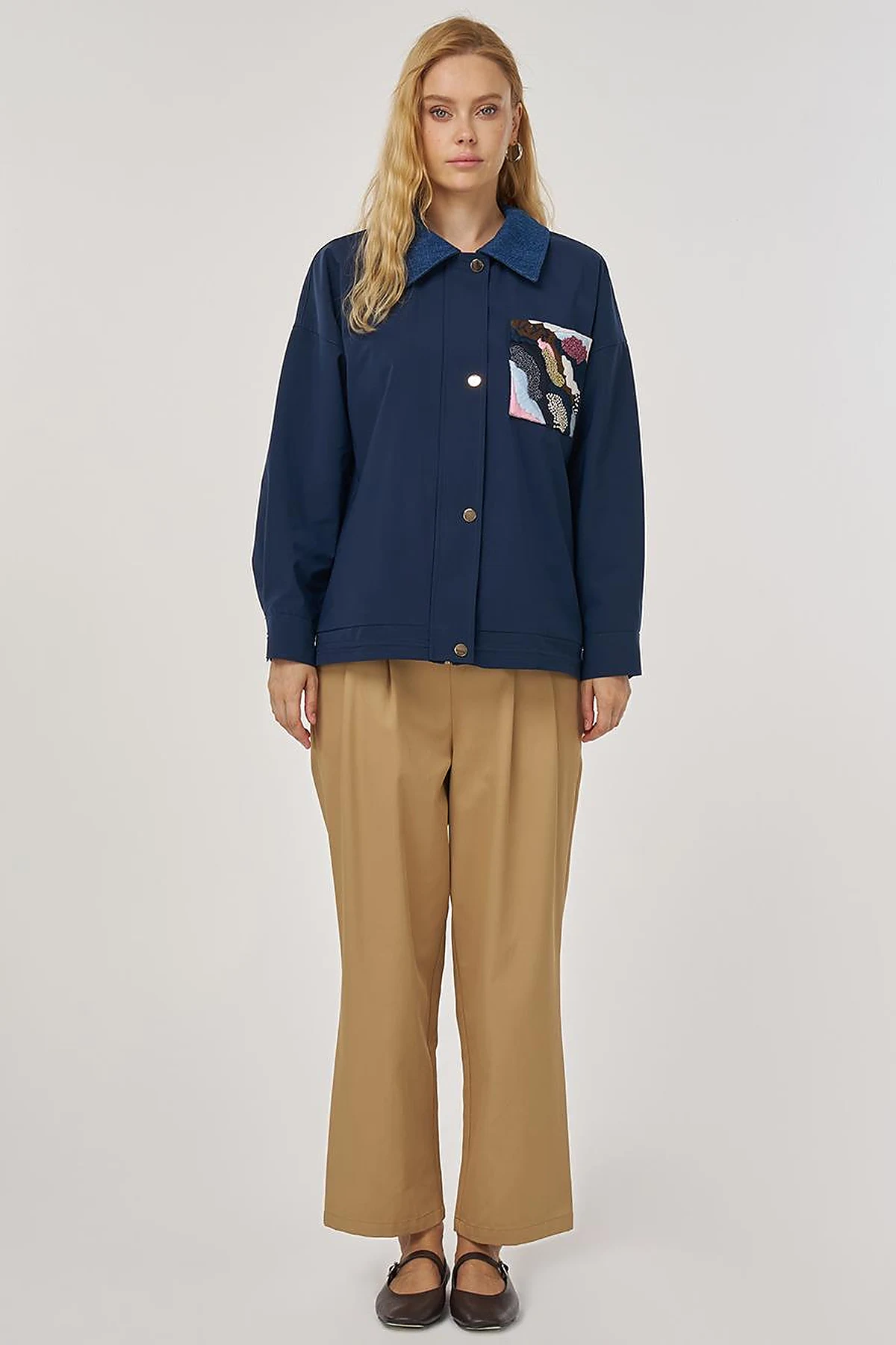 Embroidered Short Jacket – Dark Navy 