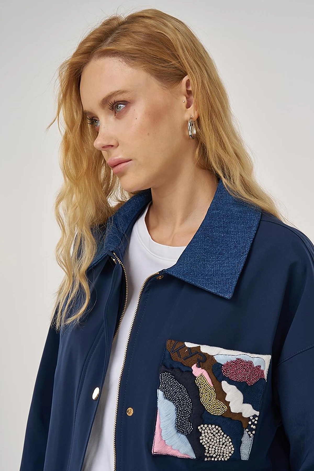Embroidered Short Jacket – Dark Navy 