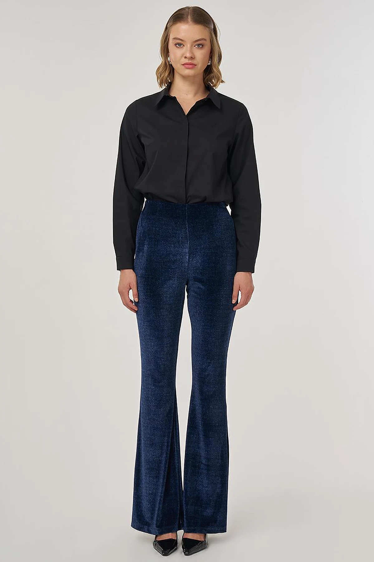 Flared Velvet Pants Navy