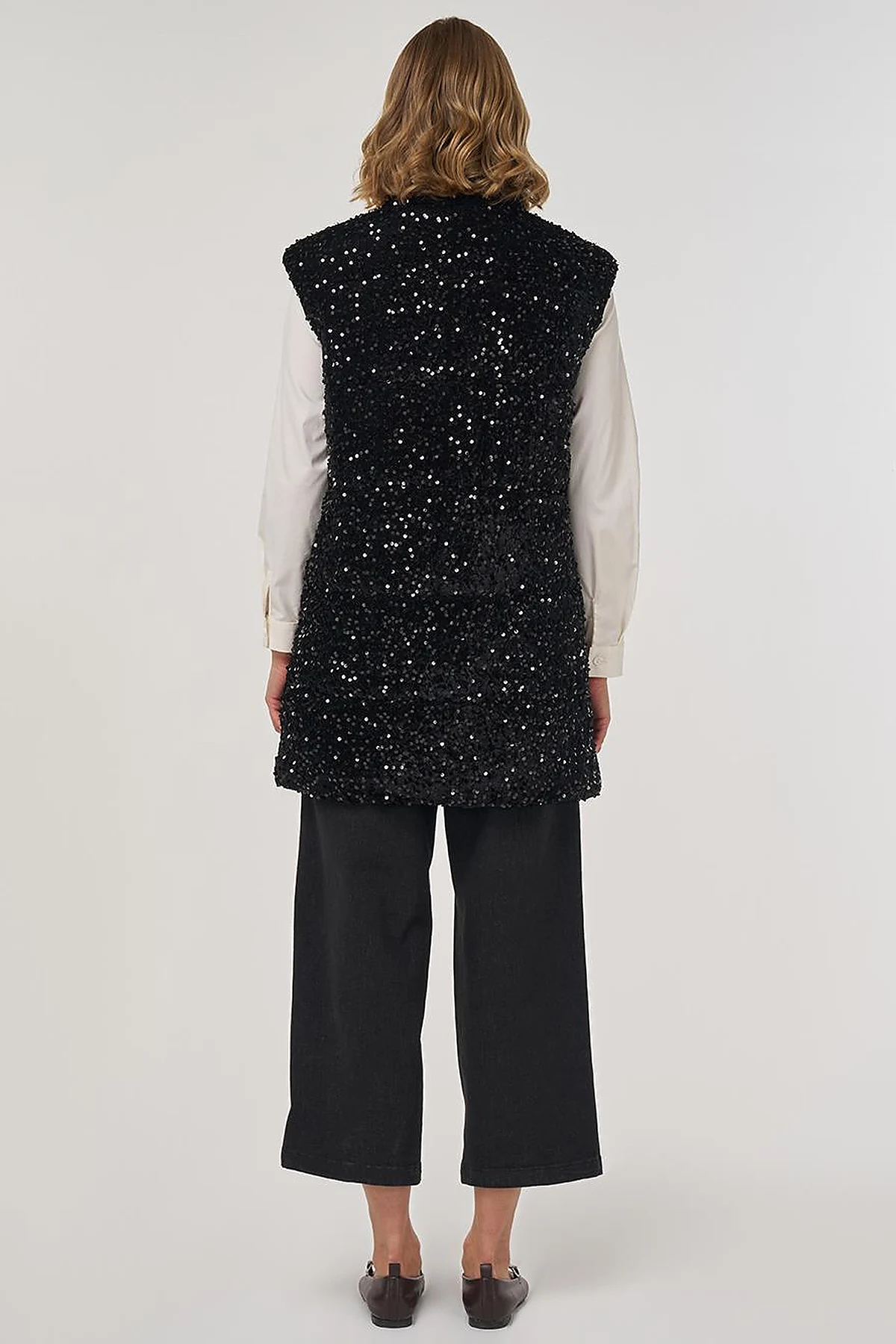 Sequin-Embroidered Puffer Vest Black