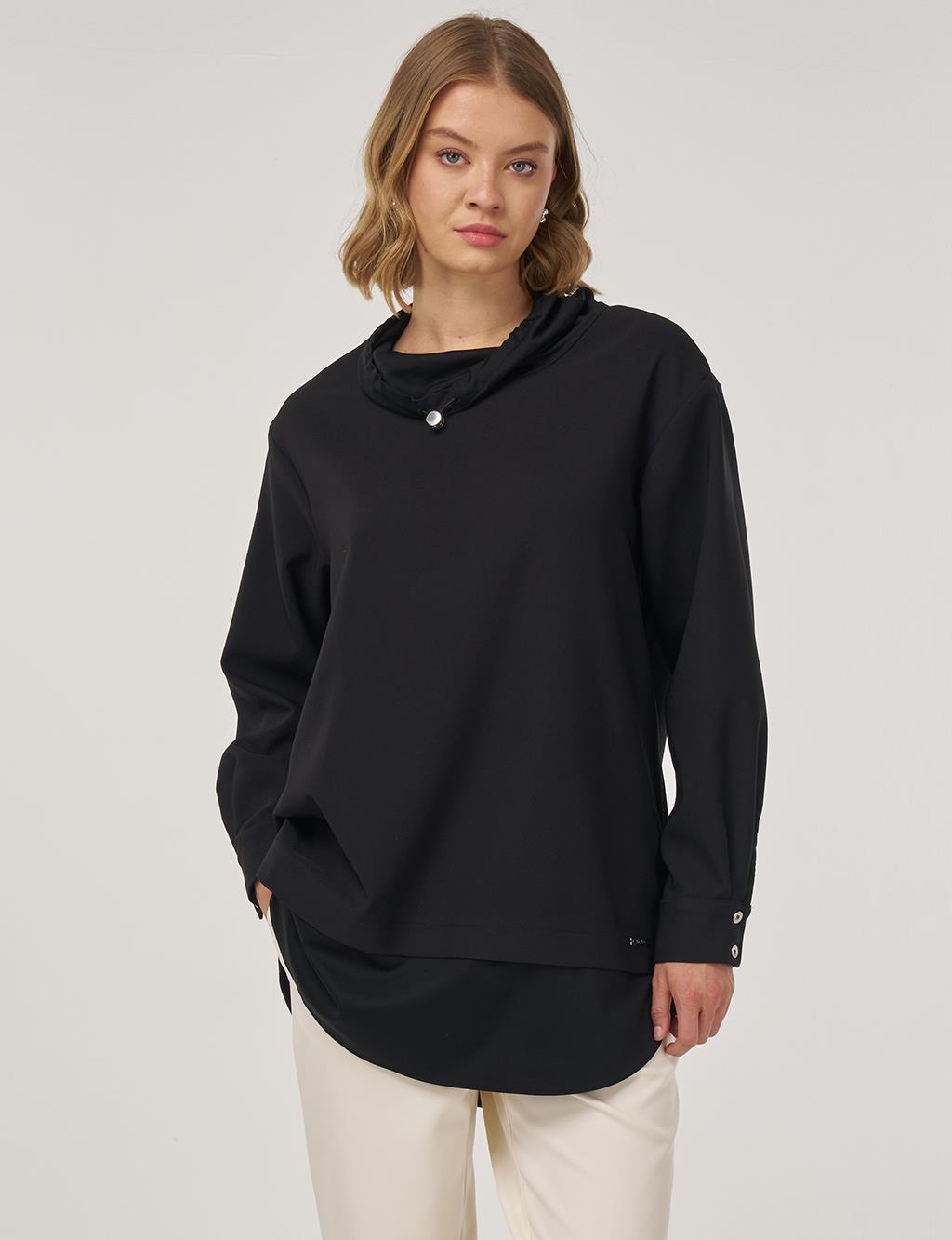 Çift Görünümlü Rahat Kesim Tunik Siyah 