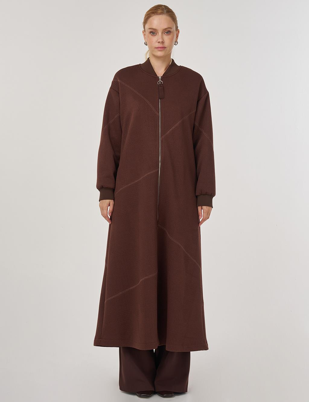 College Collar Textured Topcoat in Dark Brown