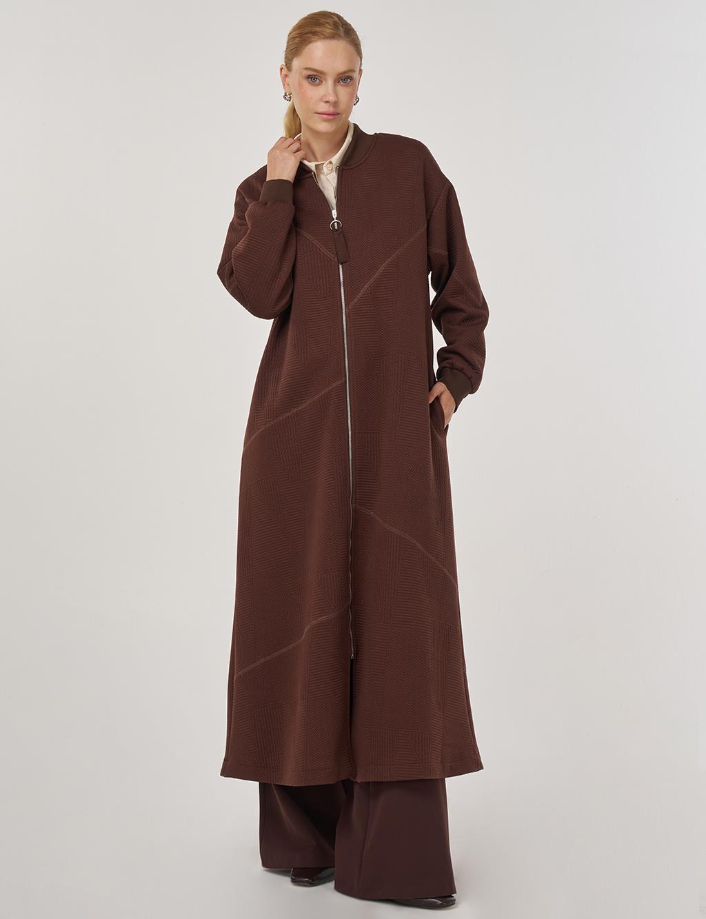 College Collar Textured Topcoat in Dark Brown