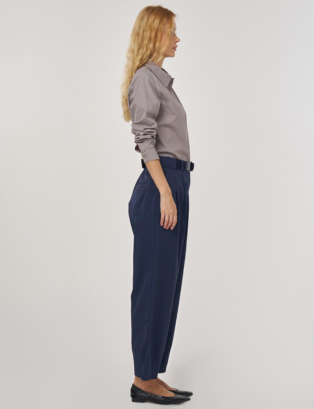 Kemer Detaylı Rahat Kesim Pantolon Koyu Lacivert 