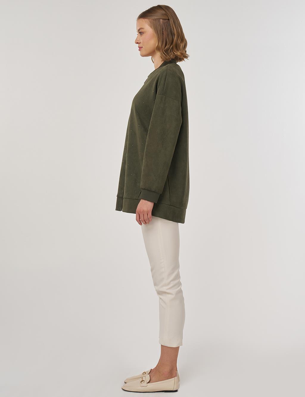 Hotfix Printed Suede Jacket in Dark Khaki